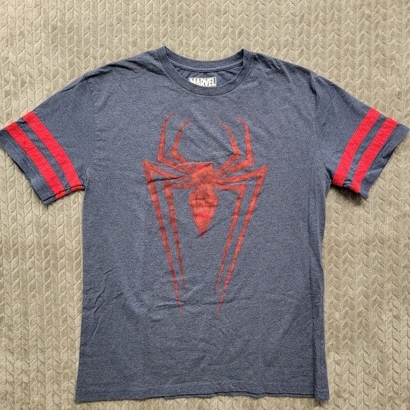 Marvel Spider-Man Shirt Mens Size Large Red Spider Graphic Sleeve Stripes‎ - Picture 1 of 7